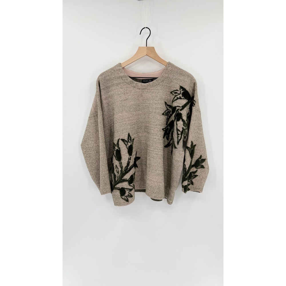 Rachel Zoe Cozy Oversized Sweater 2X Boho Artsy 3D Floral Knitting Cottagecore